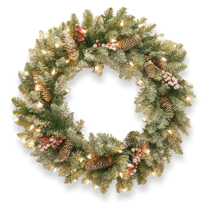 24 in. Pre-Lit Dunhill Fir Wreath with Clear Lights