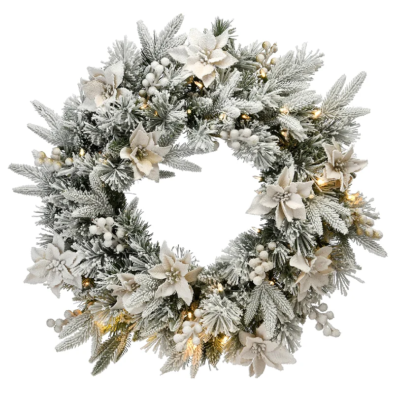 24 in. Pre-Lit Frosted Colonial Fir Wreath with LED Lights