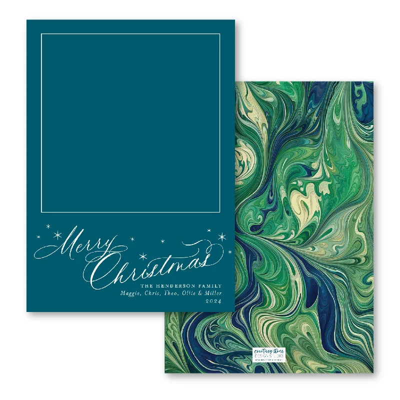 Christmas Marble Photo Mount Holiday Card - Teal