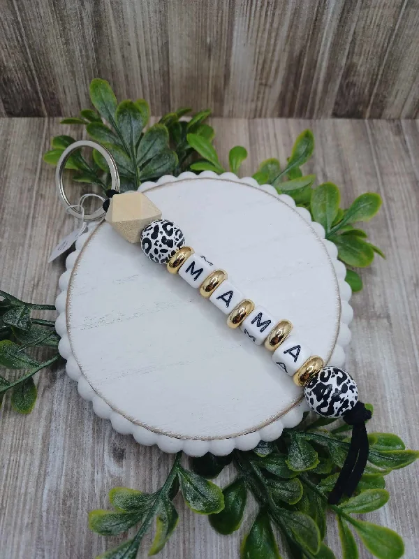 Leopard Beaded Mama Keychain