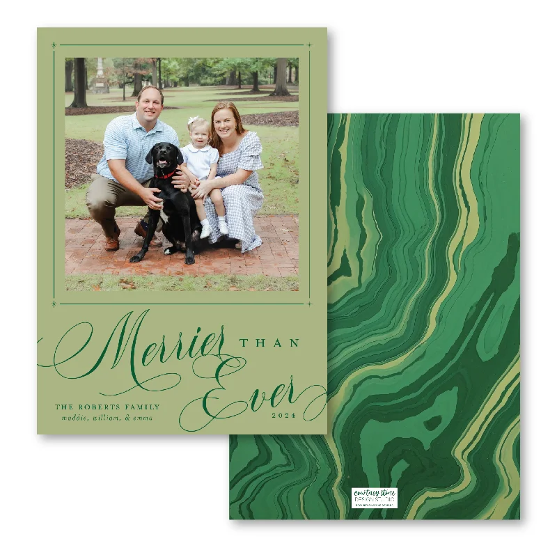 Merrier Than Ever Marble Holiday Card - Green