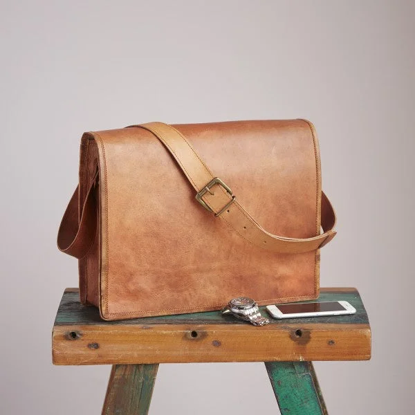 Paper High Brown Leather Courier / Messanger Bag Lg 12093