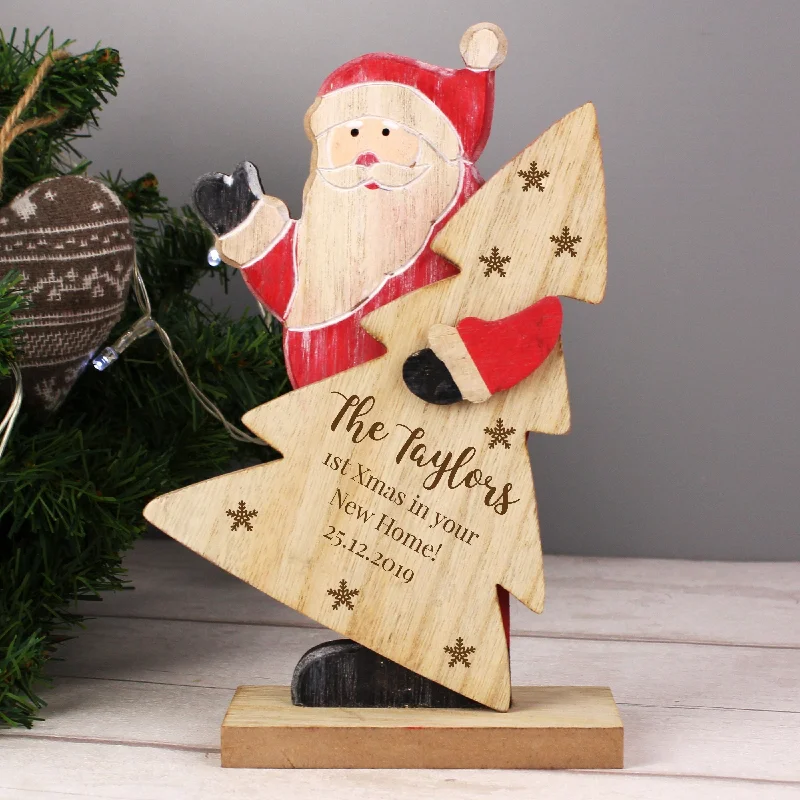 Personalised Snowflake Wooden Santa Decoration