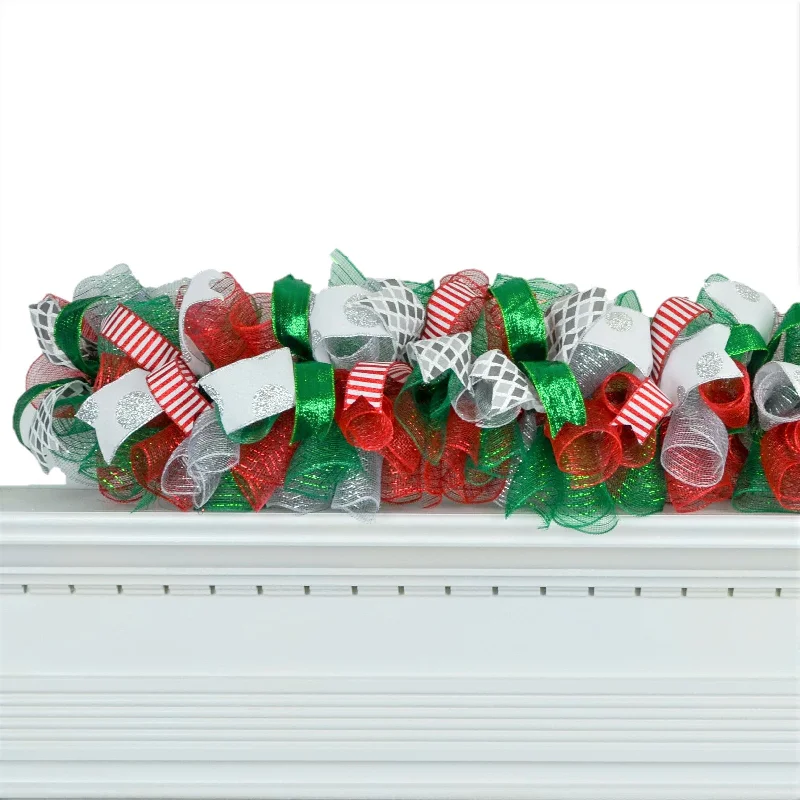 Christmas Garland for Staircase or Mantle - Mantel Decor - Red Emerald Silver