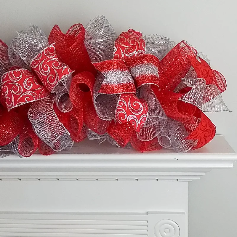 Red Garland, Christmas Garland for Staircase : Red Silver