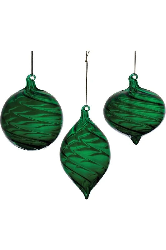 Emerald Green Swirl Glass Ornament (Set of 6)