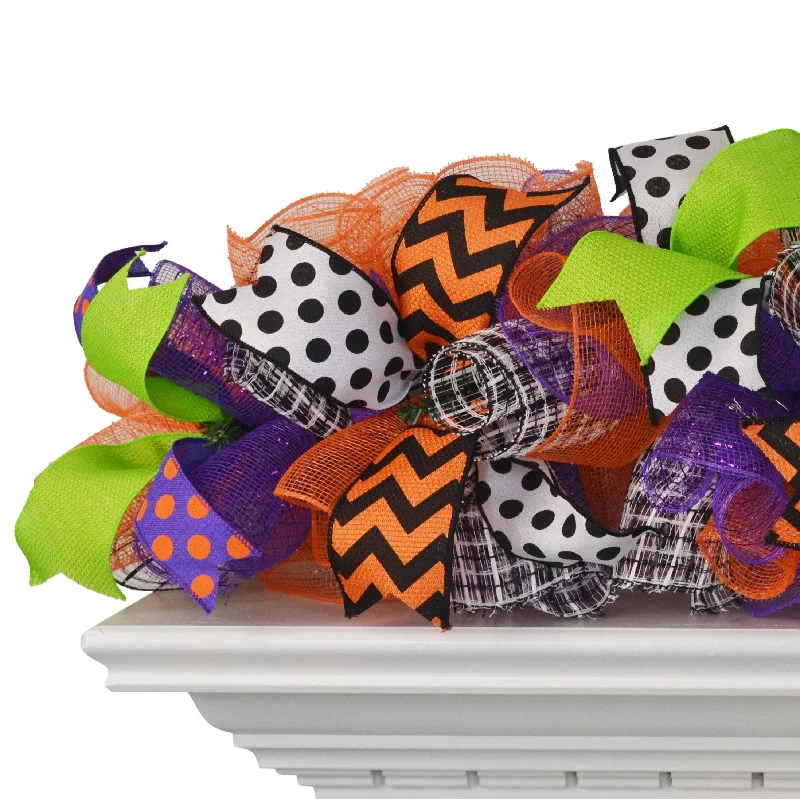 Halloween Garland for Staircase or Mantle - Mantel Decor - Purple Orange Lime Green Black White H2