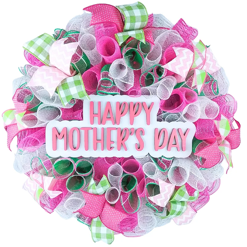 Mother's Day Wreath, Burlap Door Hanger, Festive Ribbon Decoration