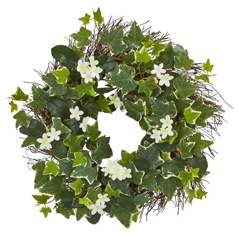 20"  Variegated Sage Ivy and Stephanotis Artificial Wreath