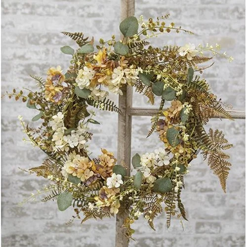 Ivory/Tan Hydrangea Wreath 22"