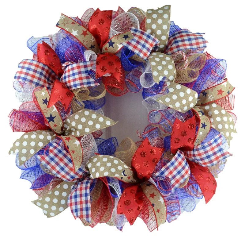 Door Wreaths for Fourth of July, Americana Mesh Door Wreath