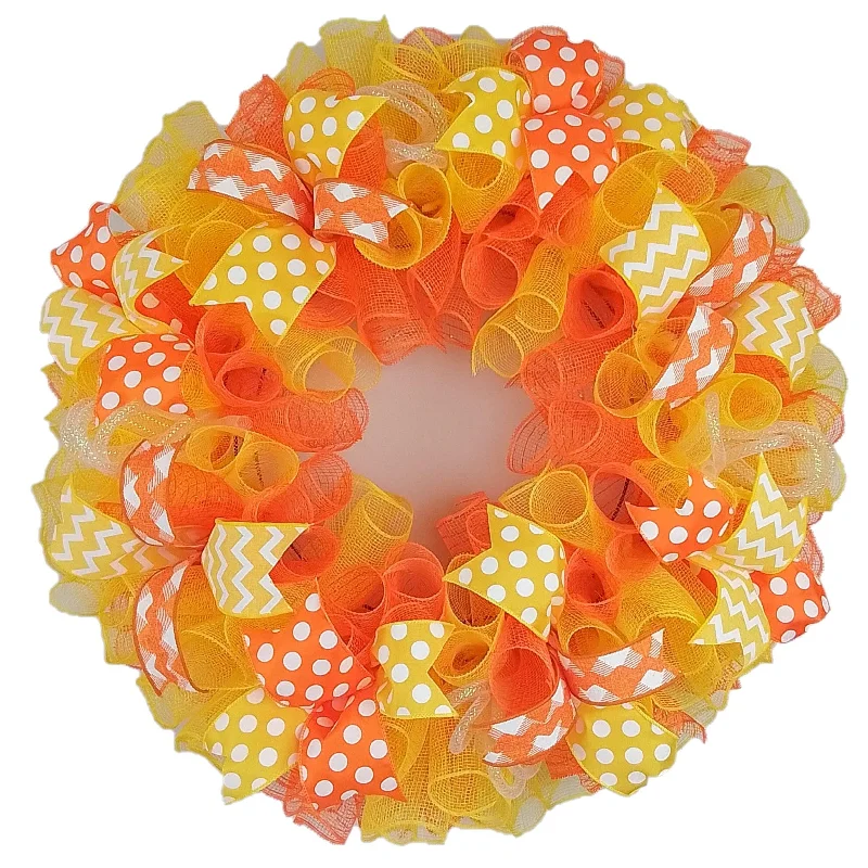 Summer Spring Welcome Front Door Outdoor Wreath; Orange Yellow White