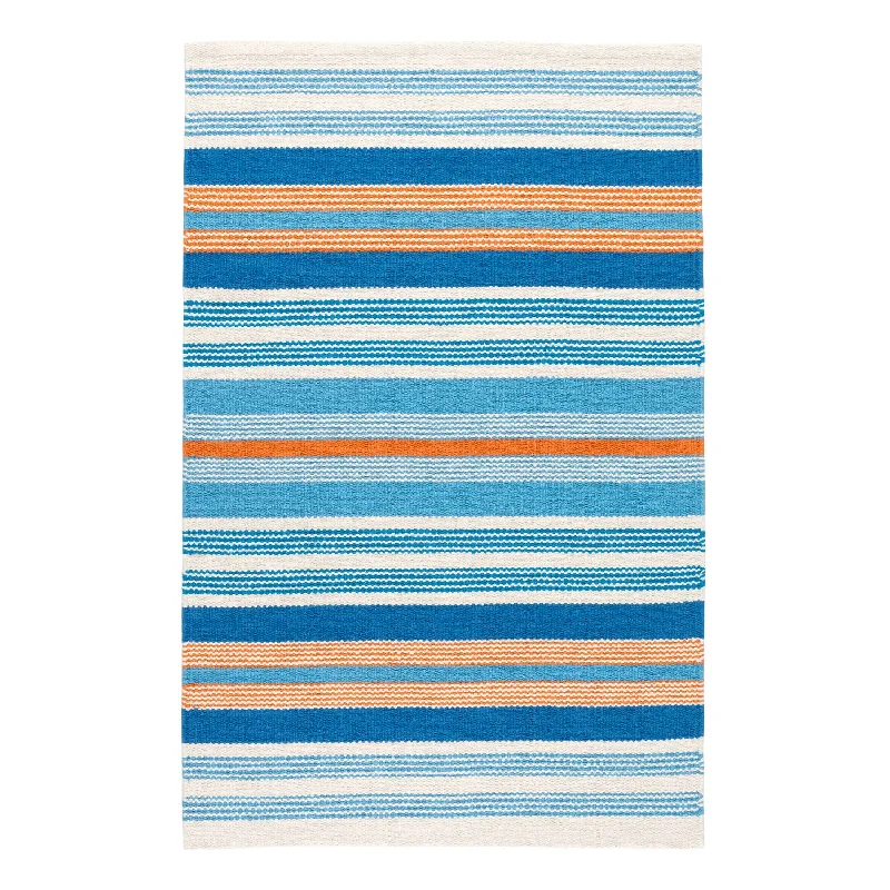 Wavy Stripe Navy Handwoven Cotton Rug