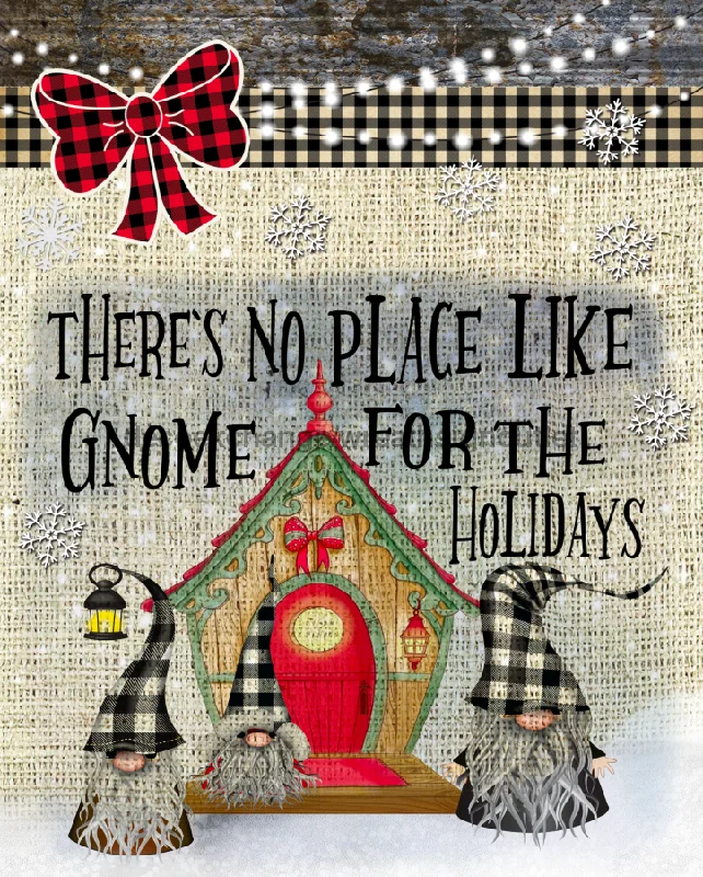 Wreath Sign, No Place Like Gnome, Home Christmas Sign, DECOE-355, Sign For Wreath, 8x10" Metal Sign