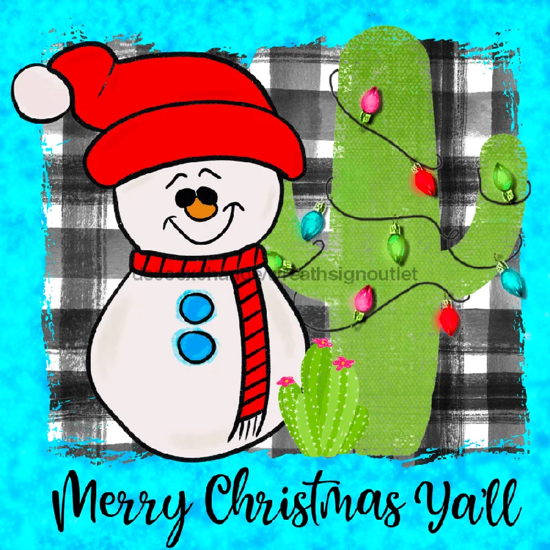 Wreath Sign, Western Christmas, Cactus Christmas, Santa Christmas Sign, 10"x10" Metal Sign, DECOE-995, Sign For Wreath, 10x10" Metal Sign