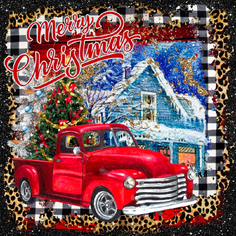 Wreath Sign, Western Christmas, Truck Christmas Sign, 10"x10" Metal Sign, DECOE-962, Sign For Wreath, 10x10" Metal Sign